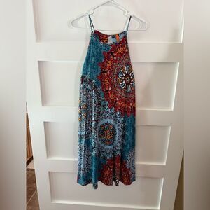 New Feiersi Blue and Orange Maxi Resort Dress with Mandala Print xxl